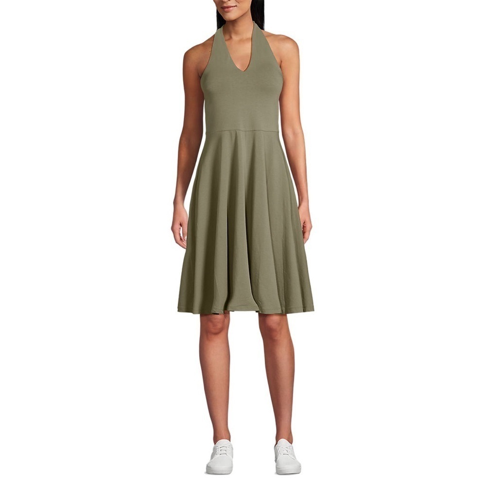 NWT Lands End Women's Sunwashed Olive Halter Knee Length Dress size large